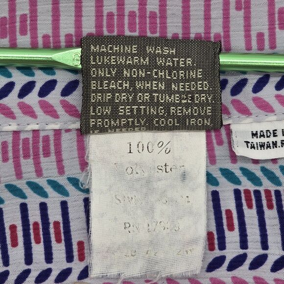 1980's Pykette Secretary Blouse Larger See Measurement Colorful Long Sleeve - Picture 5 of 6